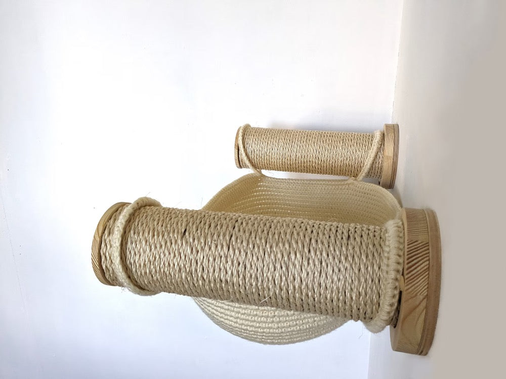 Big Sisal Cat Bed with 2 Scratcher Posts for any type of wall, 100% Handmade Cat