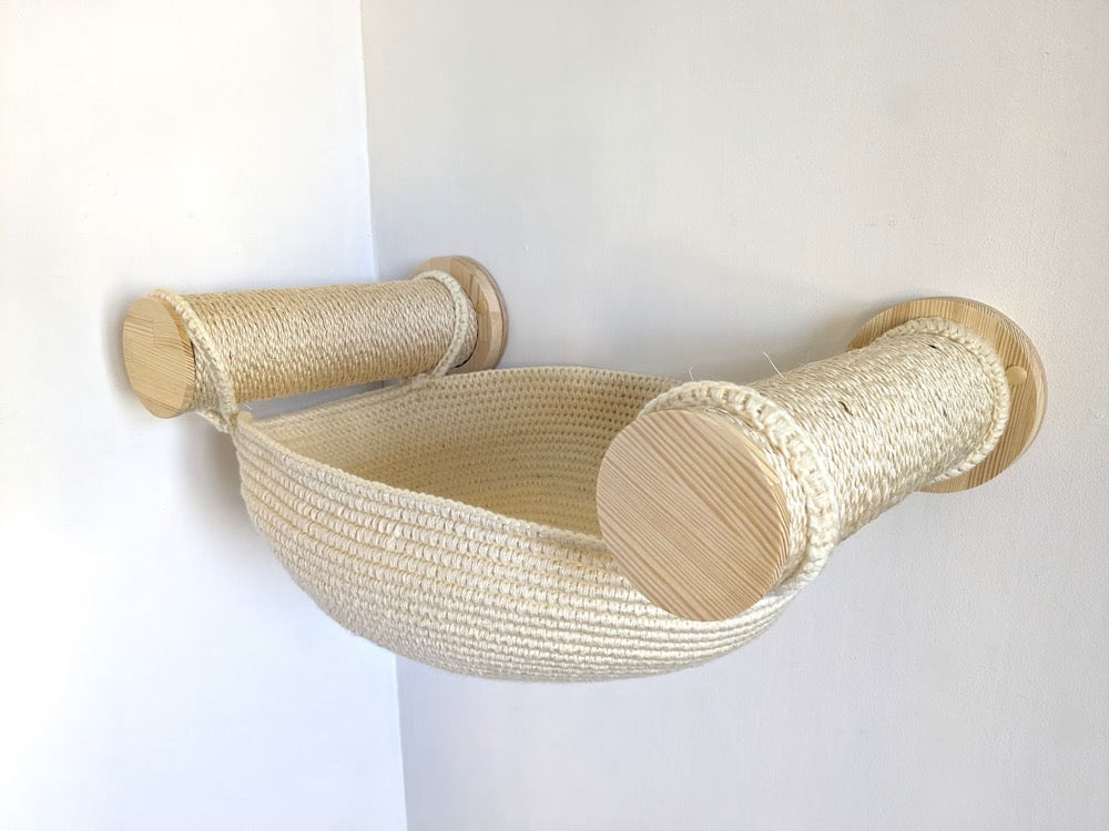 Big Sisal Cat Bed with 2 Scratcher Posts for any type of wall, 100% Handmade Cat
