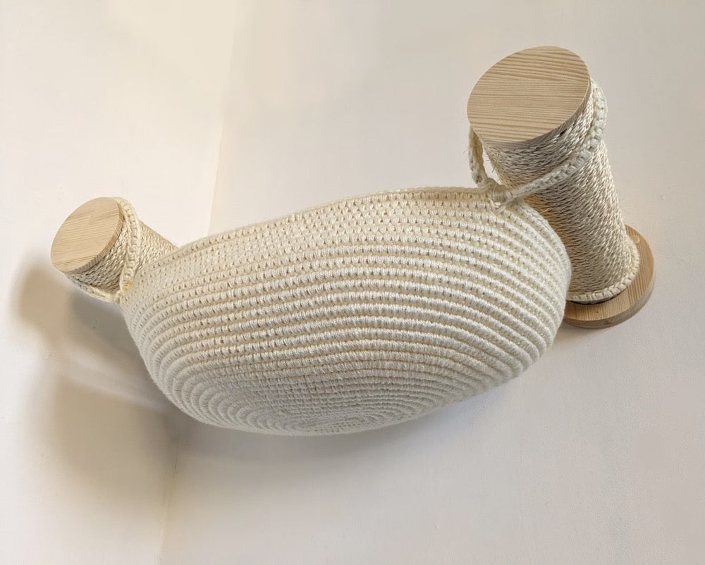 Big Sisal Cat Bed with 2 Scratcher Posts for any type of wall, 100% Handmade Cat