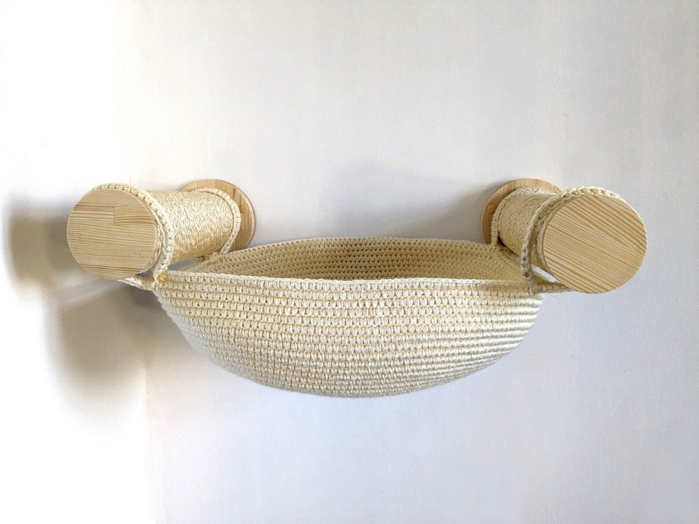 Big Sisal Cat Bed with 2 Scratcher Posts for any type of wall, 100% Handmade Cat