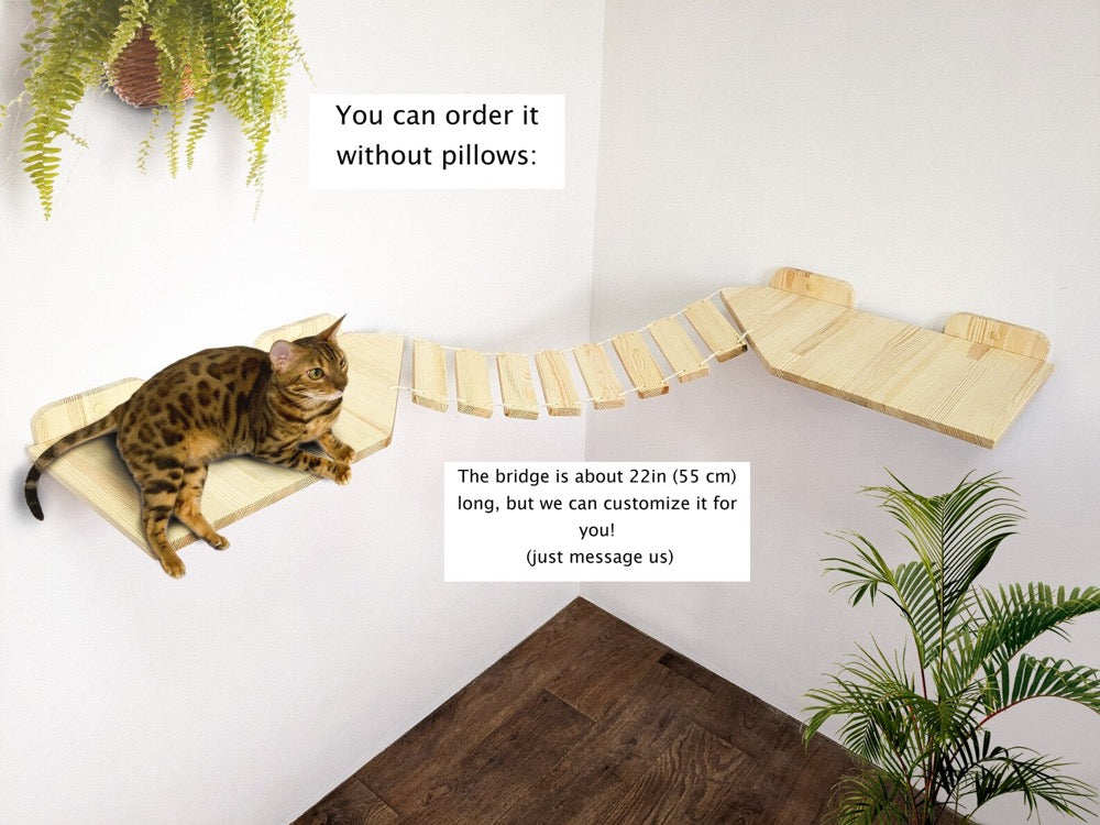 Corner Bridge-Shelf for Big Cats, Perfect for Playing and Sleeping on it, Handmade Cat Wall Shelf