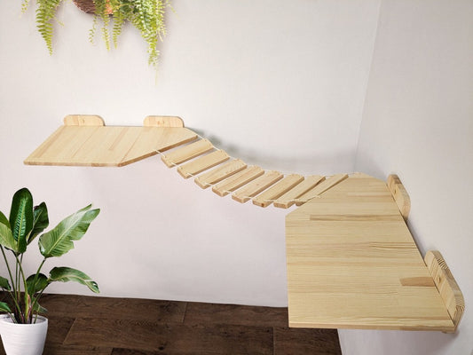 Corner Bridge-Shelf for Big Cats, Perfect for Playing and Sleeping on it, Handmade Cat Wall Shelf