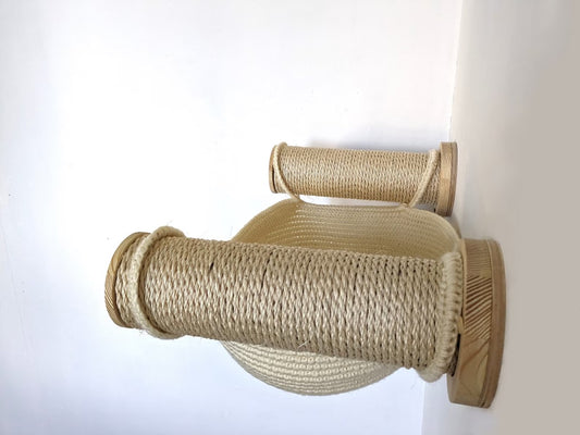 Big Sisal Cat Bed with 2 Scratcher Posts for any type of wall, 100% Handmade Cat