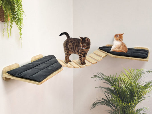 Corner Bridge-Shelf for Big Cats, Perfect for Playing and Sleeping on it, Handmade Cat Wall Shelf