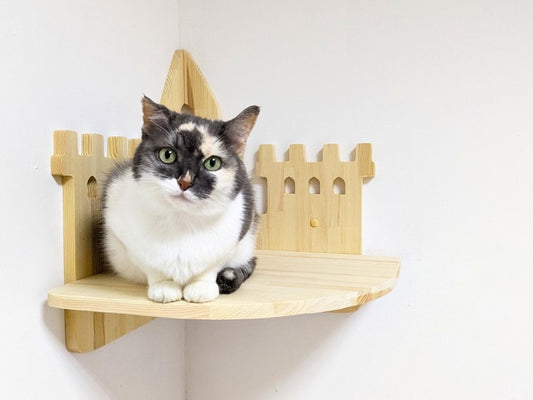 Сastle Cat Corner Shelf with Pillow and Borders, Cat shelves for wall, Cat furniture