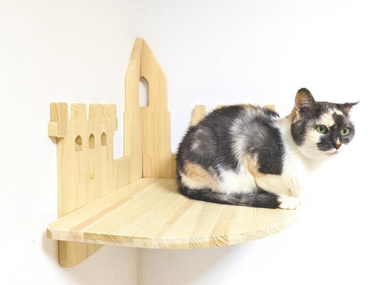 Сastle Cat Corner Shelf with Pillow and Borders, Cat shelves for wall, Cat furniture